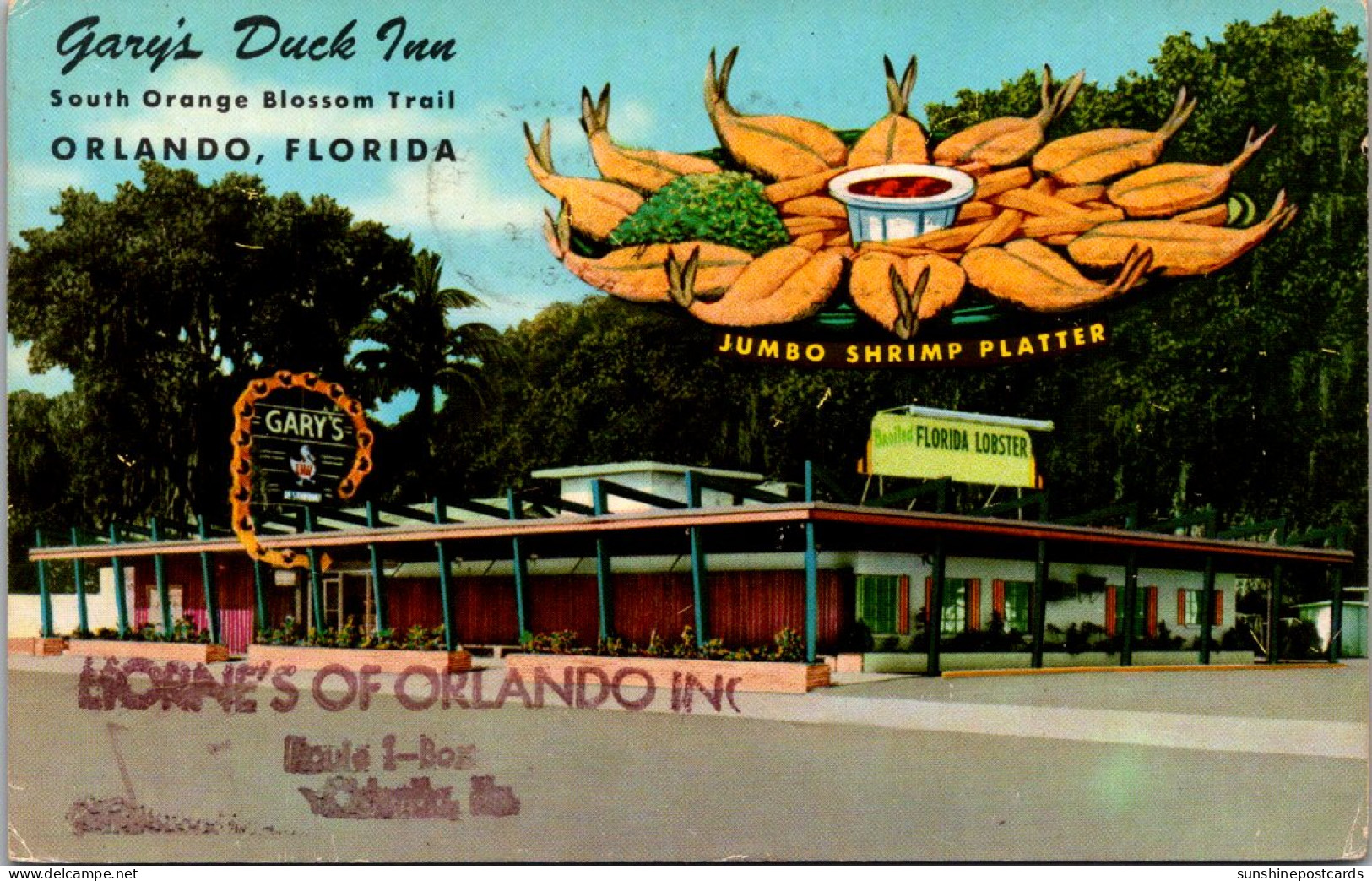 Florida Orlando Gary's Duck Inn Seafood Restaurant Jumbo Shrimp Platter 1962 - Orlando