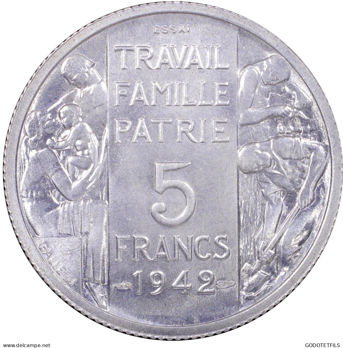 Monnaie Gradée PCGS SP65 5 Francs Maréchal Pétain Essai 1942 - Proeven