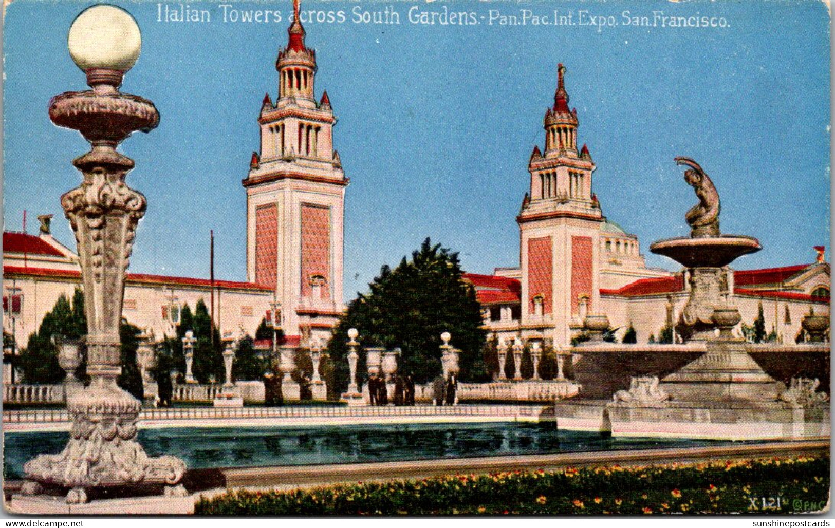 California San Francisco 1915 Panama-Pacific International Expo Italian Towers Across South Gardens  - San Francisco