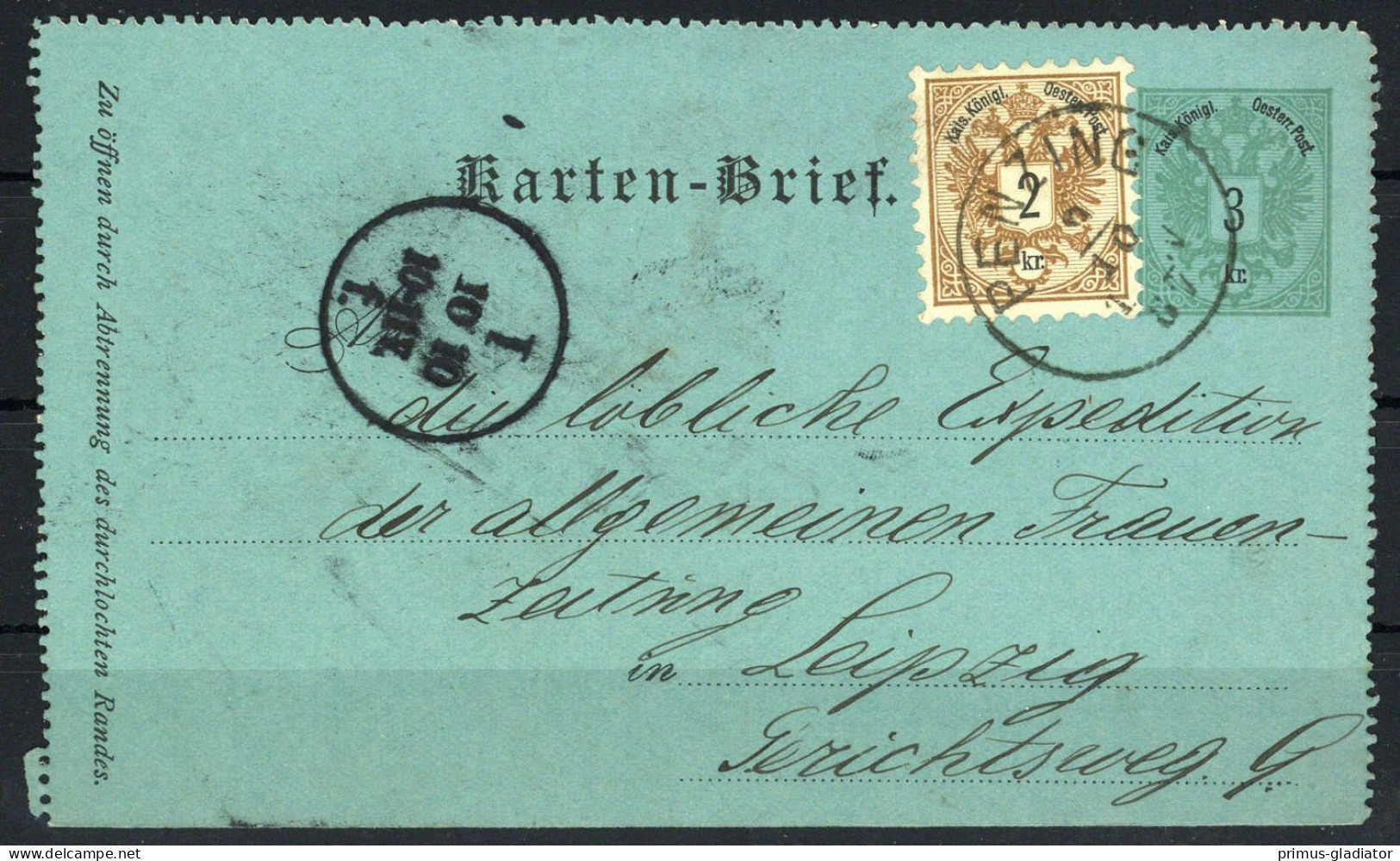 1886, Österreich, K 1 A, 44, Brief - Mechanische Afstempelingen