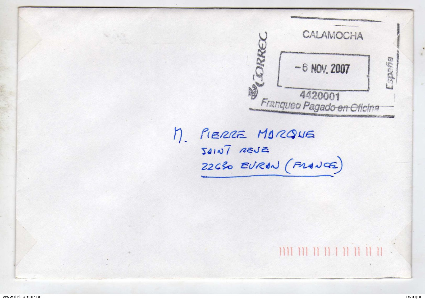 Enveloppe ESPAGNE ESPANA Oblitération E.M.A. CALAMOCHA 06/11/2007 - Machines à Affranchir (EMA)