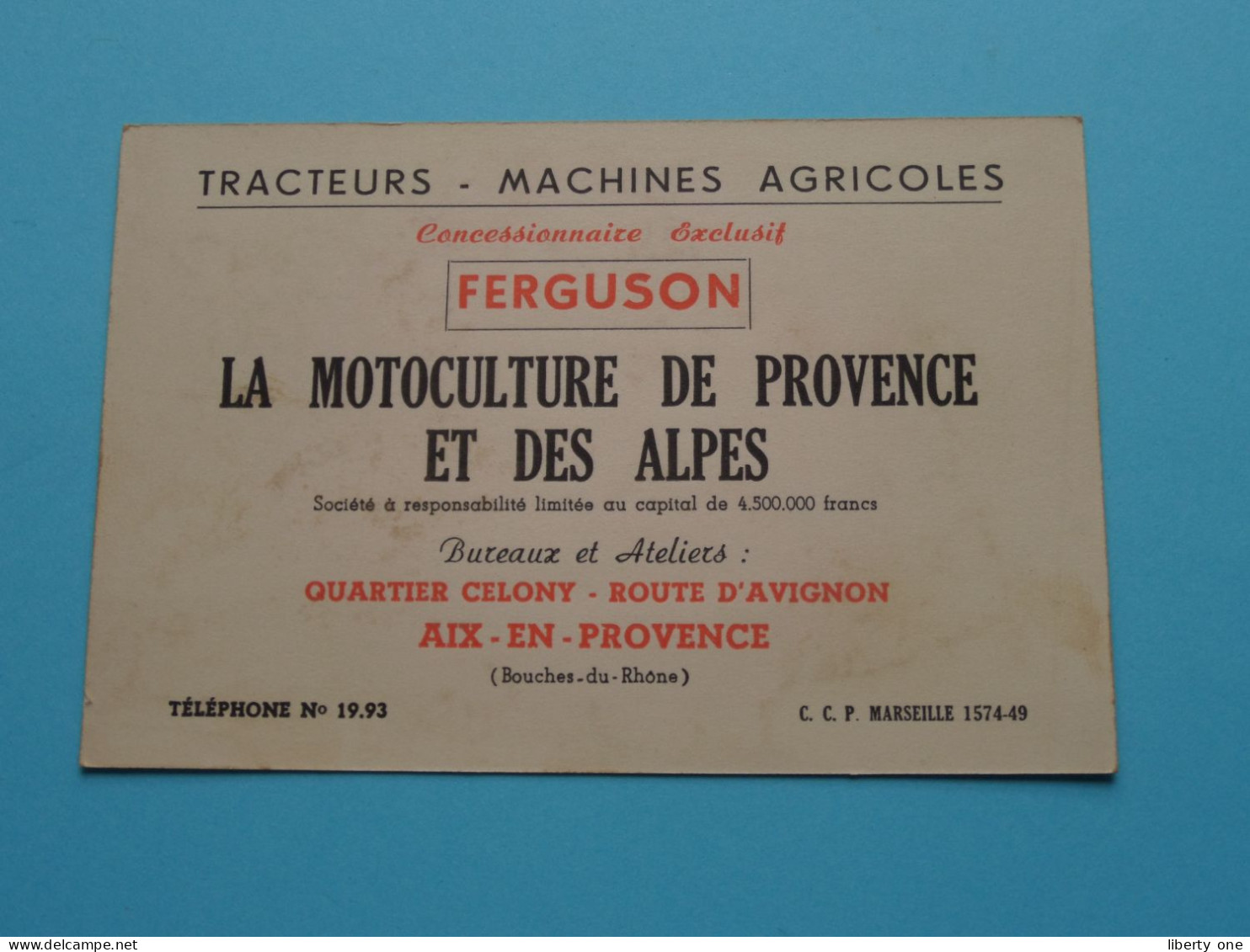 LA MOTOCULTURE De PROVENCE Et Des ALPES ( FERGUSON ) AIX-en-Provence ( Voir / Zie Scan ) ! - Cartoncini Da Visita