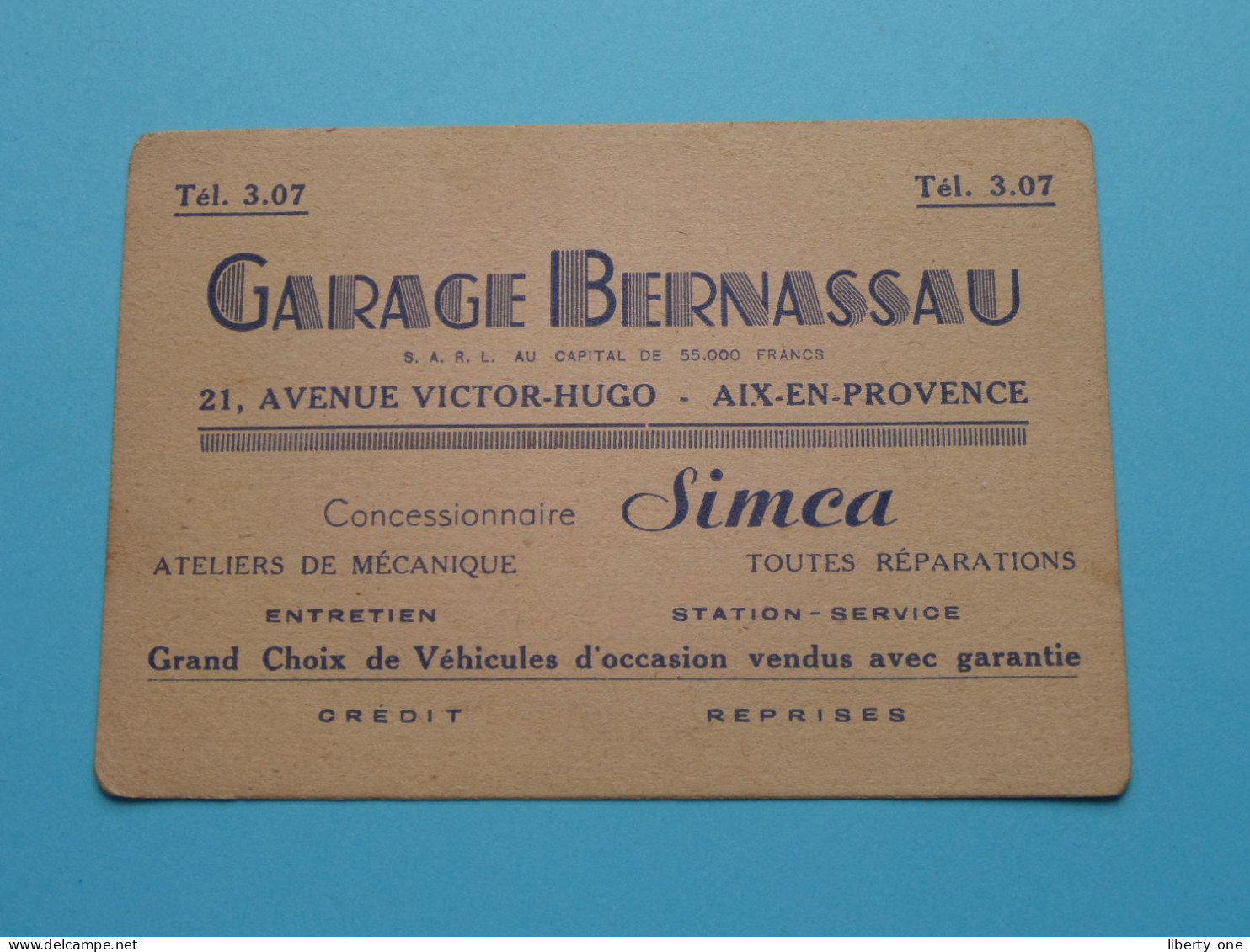 Garage BERNASSAU Tél 3.07 ( Conc. SIMCA ) Av. Victor Hugo 21 > AIX-en-Provence ( Voir / Zie Scan ) ! - Visitekaartjes