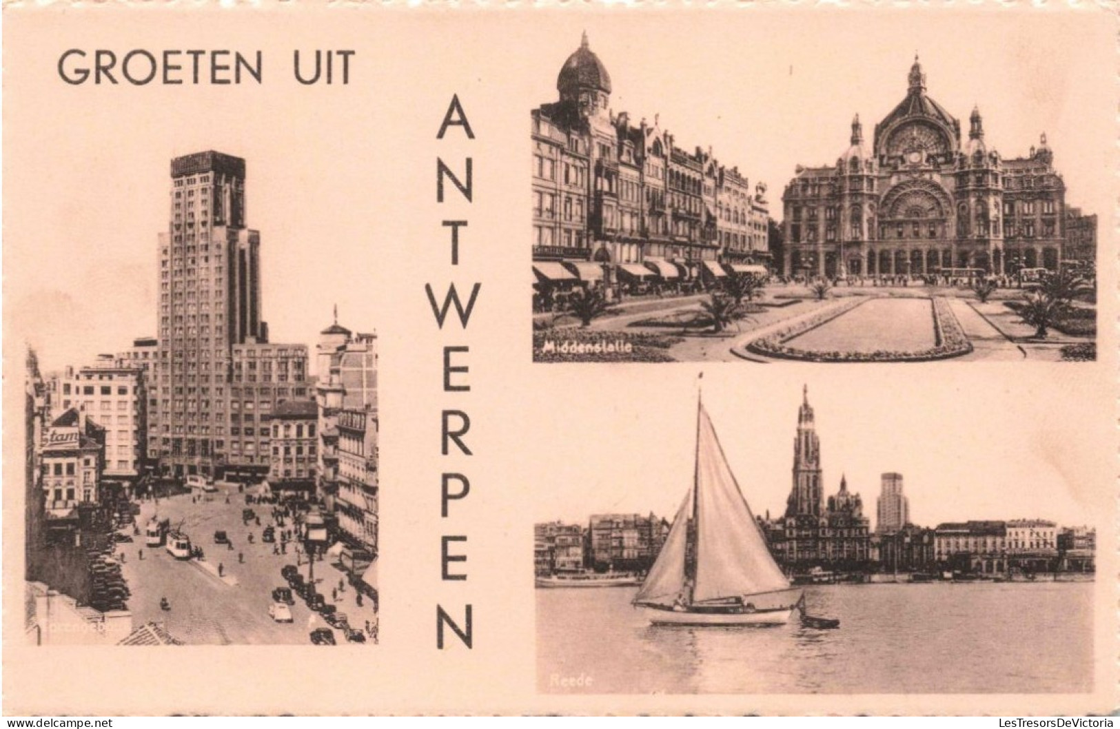 BELGIQUE  - Antwerpen  - Groeten Uit - Animé  - Carte Postale Ancienne - Antwerpen