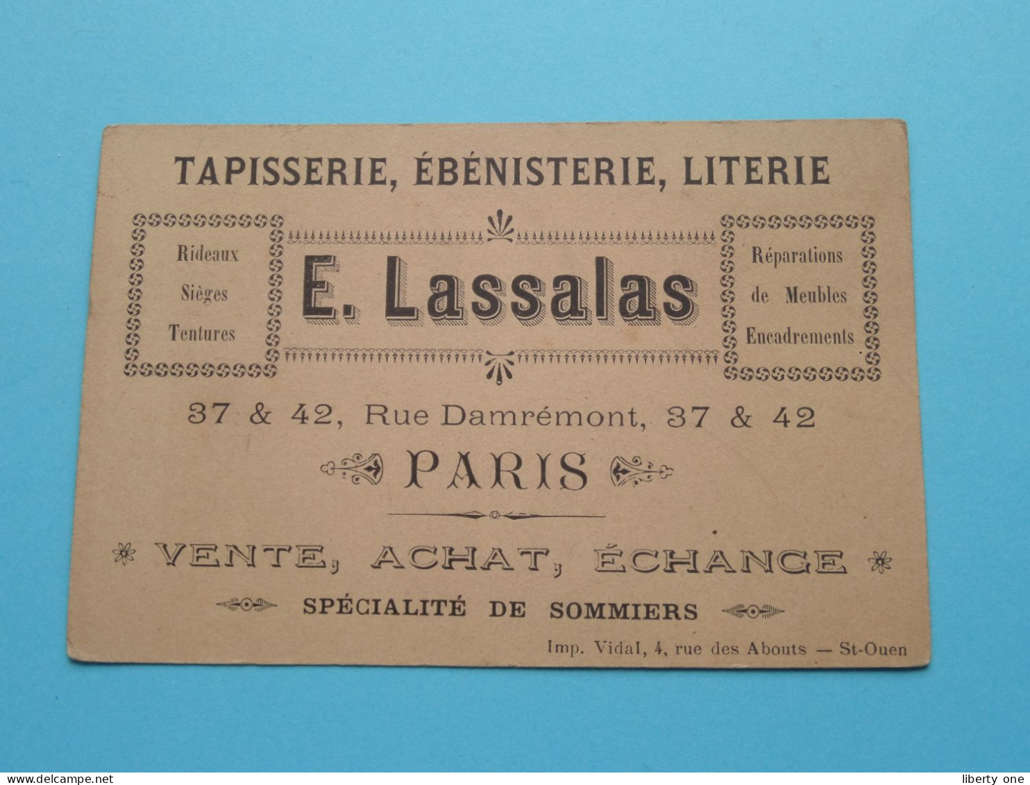 E. LASSALAS > Tapisserie, Ebénisterie, Literie ( Tél 46 ) Rue Damrémont PARIS ( Voir / Zie Scan ) ! - Visitenkarten