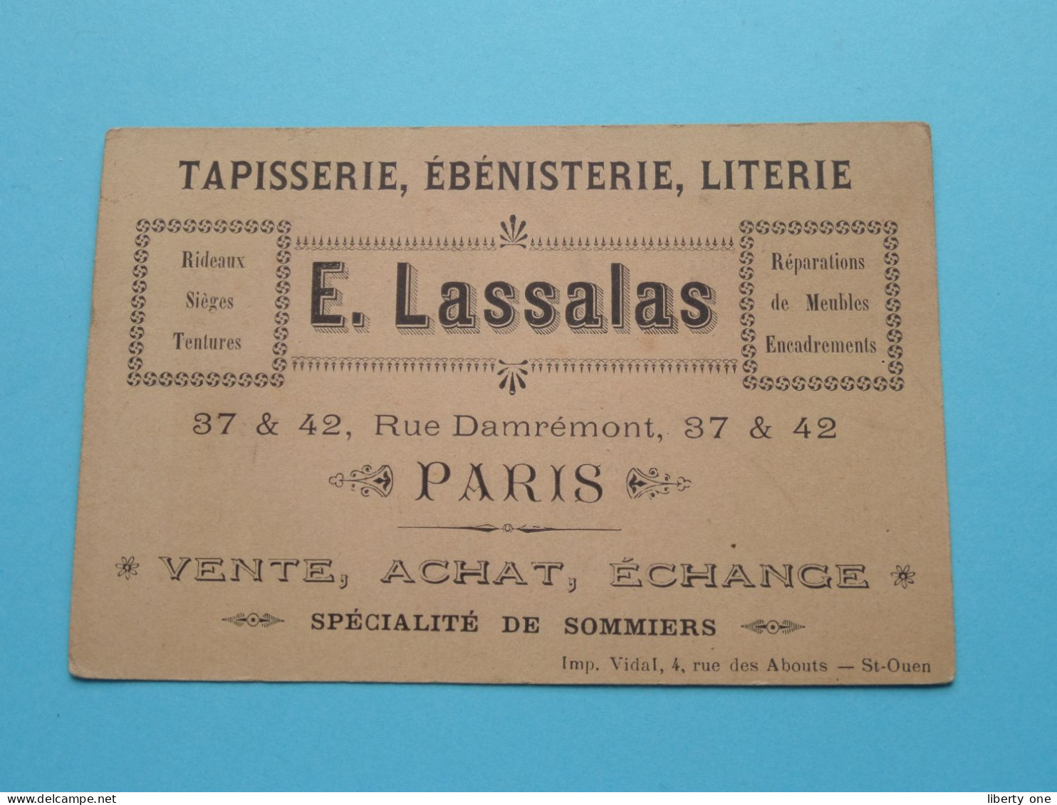 E. LASSALAS > Tapisserie, Ebénisterie, Literie ( Tél 46 ) Rue Damrémont PARIS ( Voir / Zie Scan ) ! - Cartoncini Da Visita