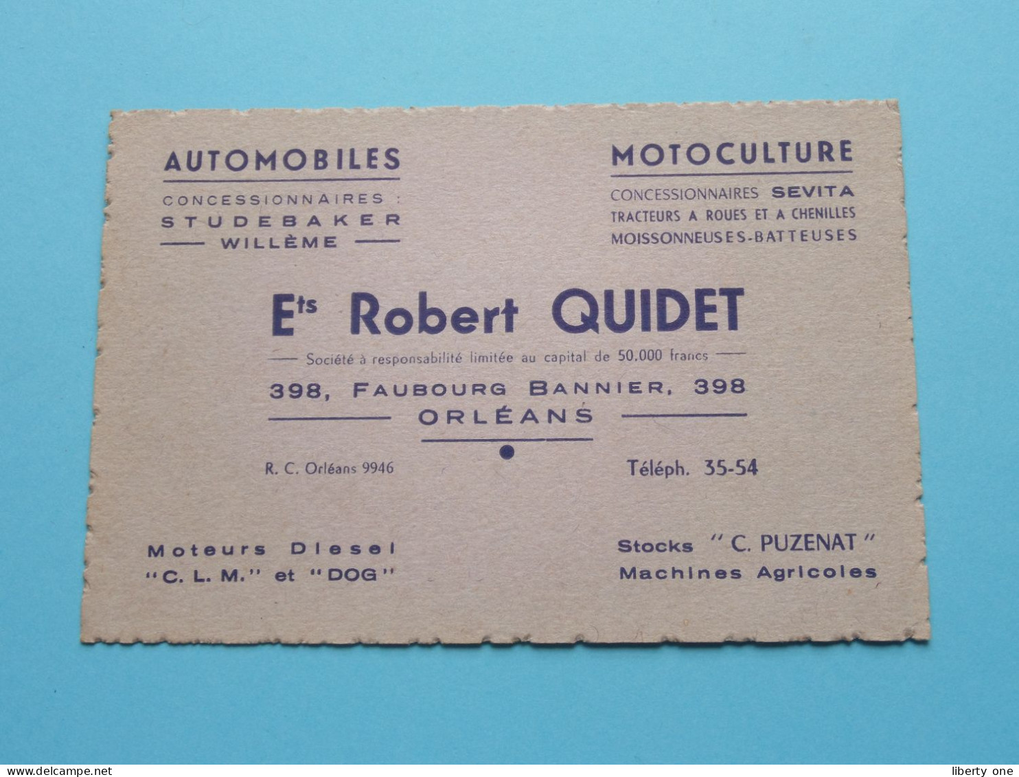 Ets. Robert QUIDET > Automobiles Motoculture ( Tél 35-54 ) ORLEANS ( Voir / Zie Scan ) ! - Cartoncini Da Visita