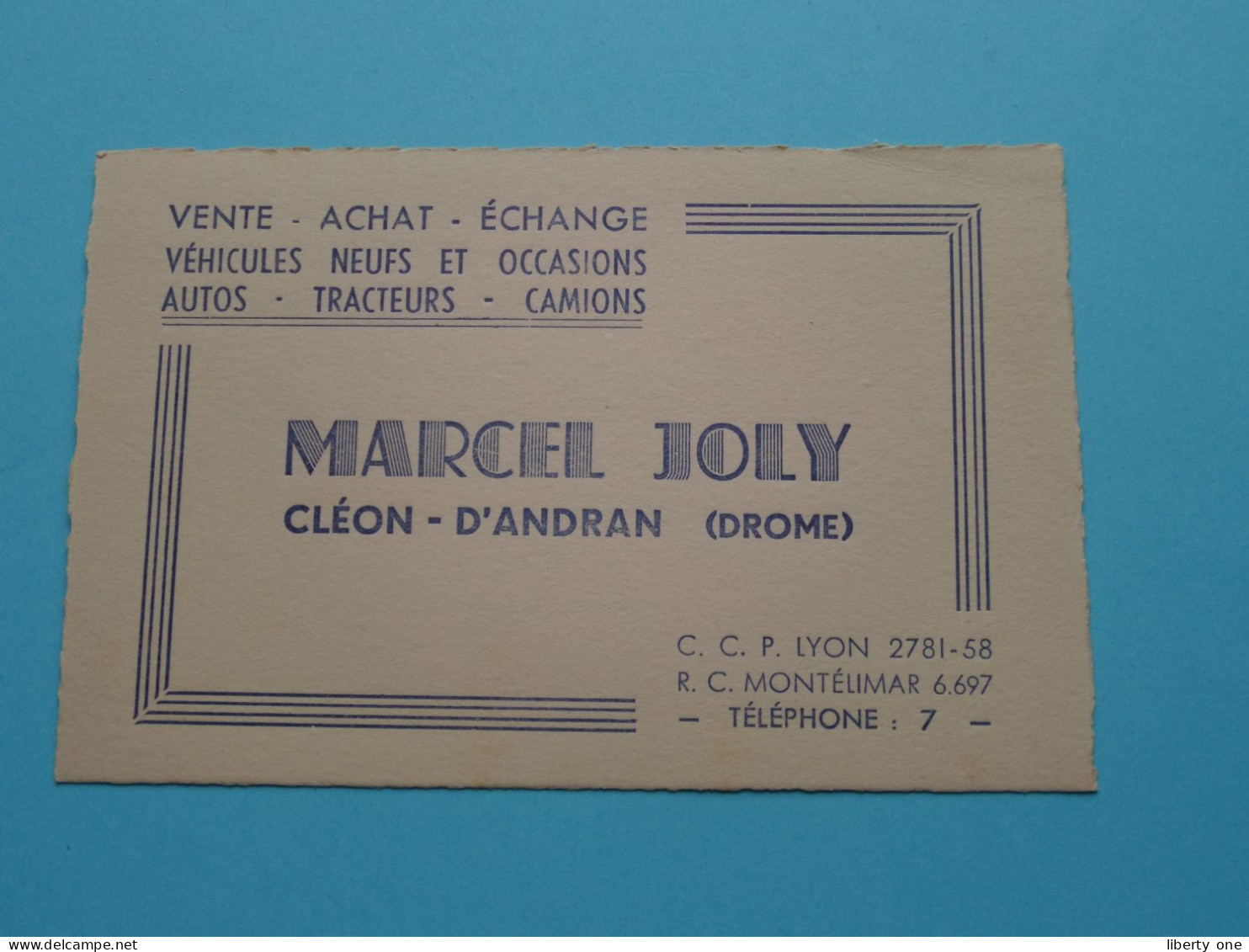 MARCEL JOLY > Vehicules ( Tél 7 ) Cléon-D'Andran Drôme ( Voir / Zie Scan ) ! - Visiting Cards