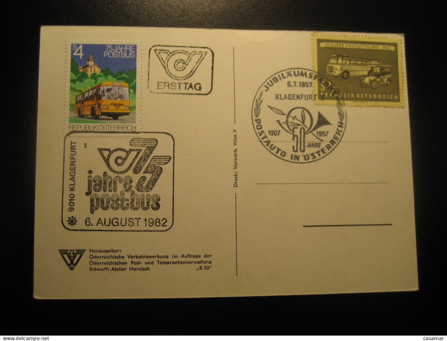 KLAGENFURT 6.7.1957 Postbus Post Bus 50 Year Anniversary Trip Cancel Postcard AUSTRIA Coach Autobus Autocar - Bus