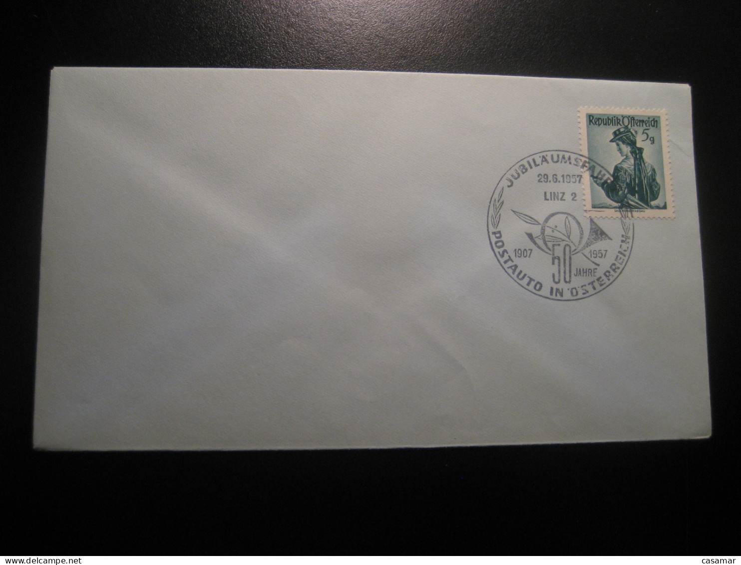 LINZ 29.6.1957 Postbus Post Bus 50 Year Anniversary Trip Cancel Cover AUSTRIA Coach Autobus Autocar - Busses