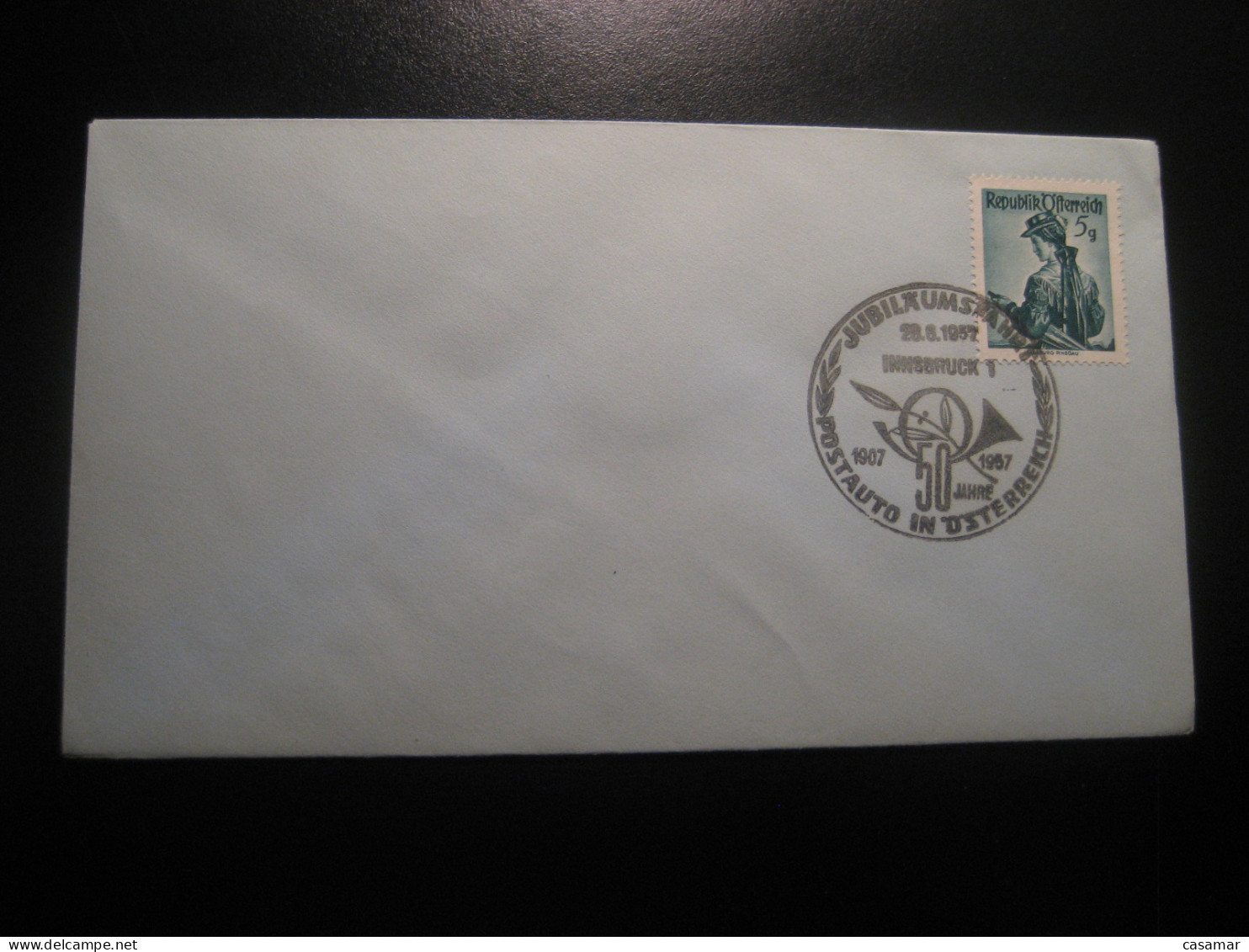 INNSBRUCK 28.6.1957 Postbus Post Bus 50 Year Anniversary Trip Cancel Cover AUSTRIA Coach Autobus Autocar - Busses