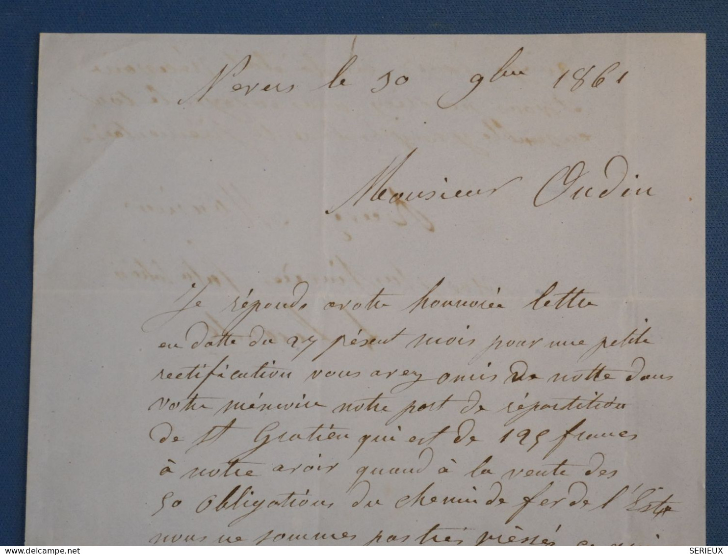 DA11  FRANCE BELLE  LETTRE 1861 NEVERS  A PARIS+N°14+VOISIN  +AFF. INTERESSANT ++ - 1853-1860 Napoléon III.