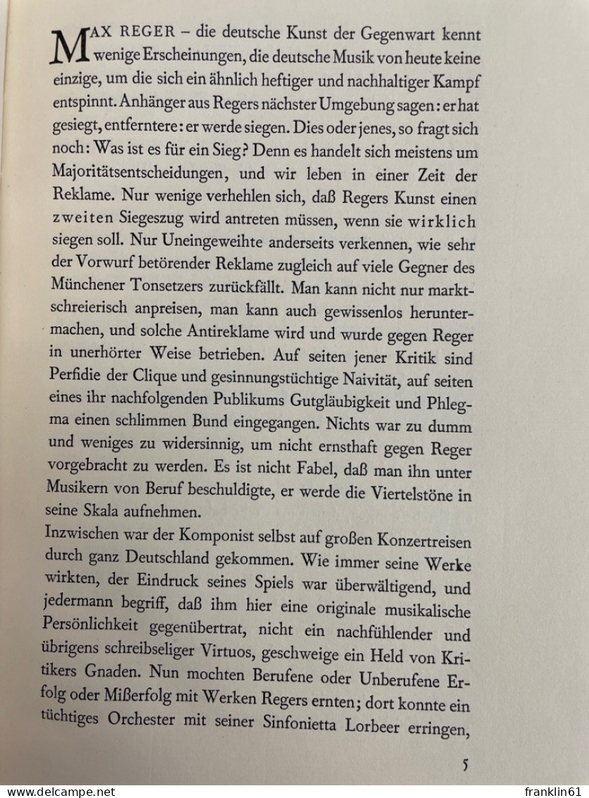 Max Reger und Karl Straube : Im Auftr. von Anton Kippenberg f. d. Leipziger Bibliophilen-Abend zum 3. Mai 1929
