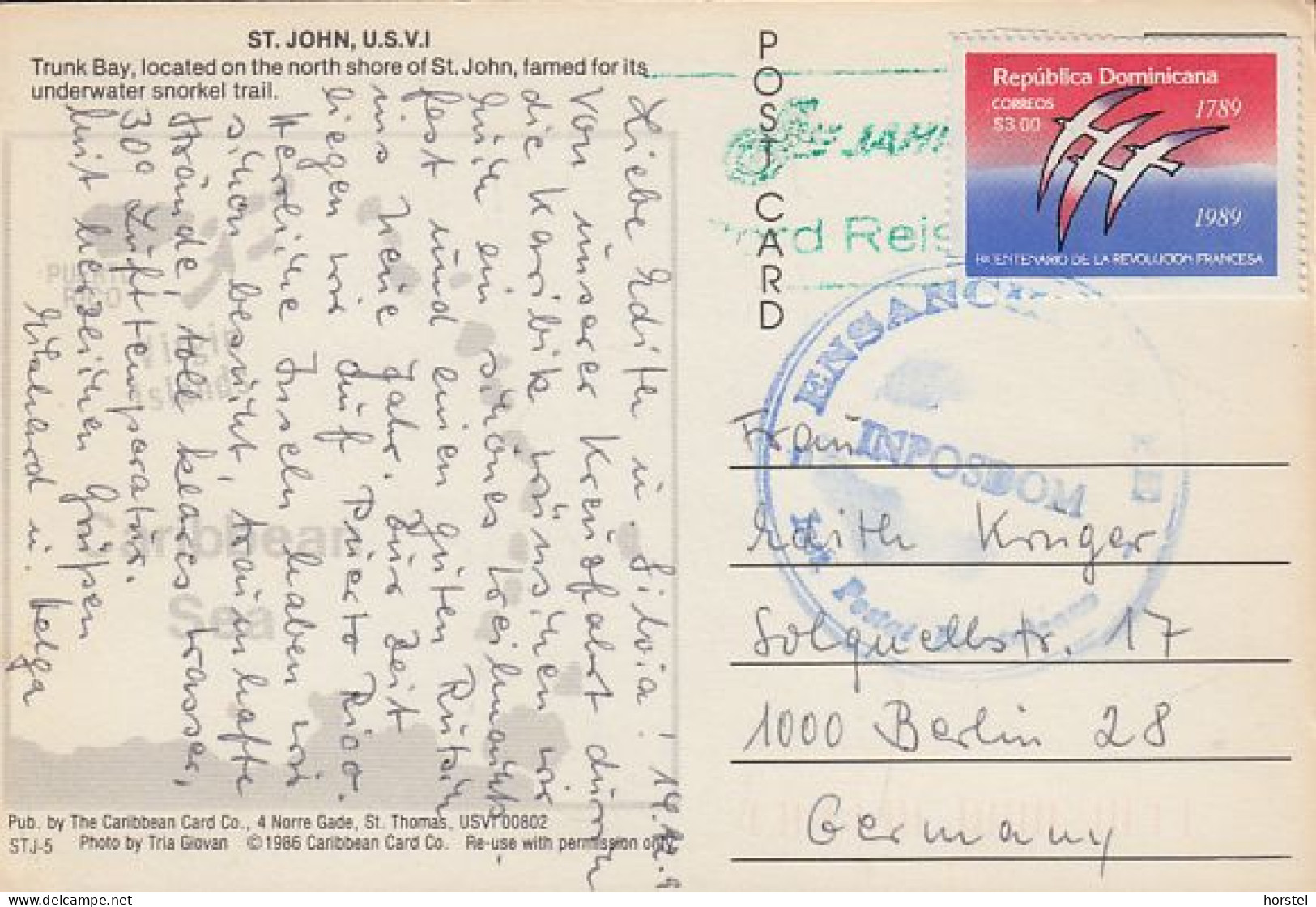 Jungferninseln - ST. John U.S.V.I - Trunk Bay - Nice Stamp "Rep.Dominicana" - Isole Vergini Americane