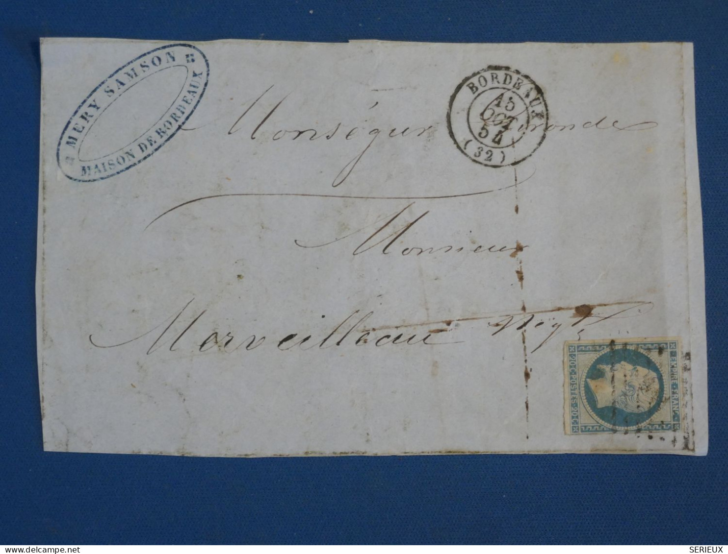 DA11  FRANCE   LETTRE DEVANT  1854   BORDEAUX +N°14+ +AFF. INTERESSANT ++ - 1853-1860 Napoléon III.