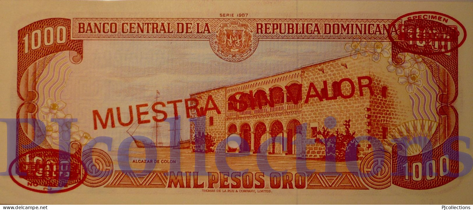 DOMINICAN REPUBLIC 1000 PESOS ORO 1987 PICK 124S2 SPECIMEN UNC - Repubblica Dominicana