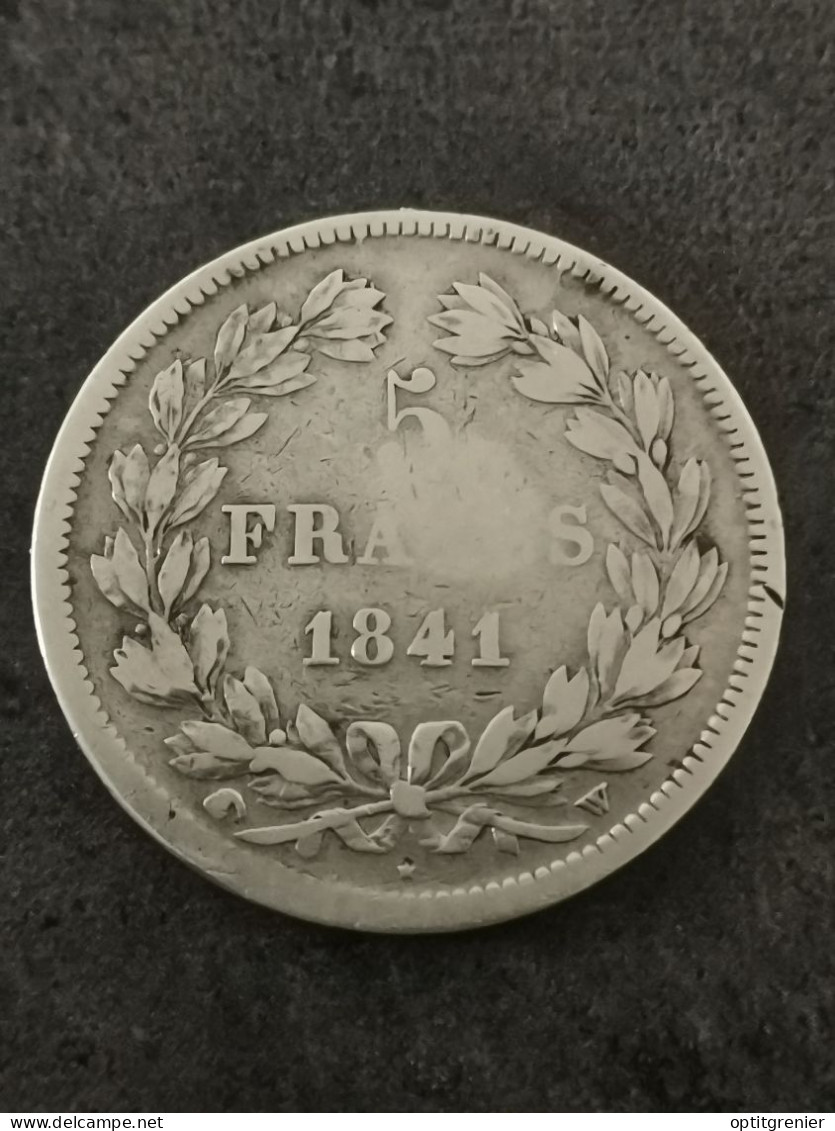 5 FRANCS ARGENT 1841 W LILLE LOUIS PHILIPPE I DOMARD 2ème RETOUCHE FRANCE / SILVER - 5 Francs