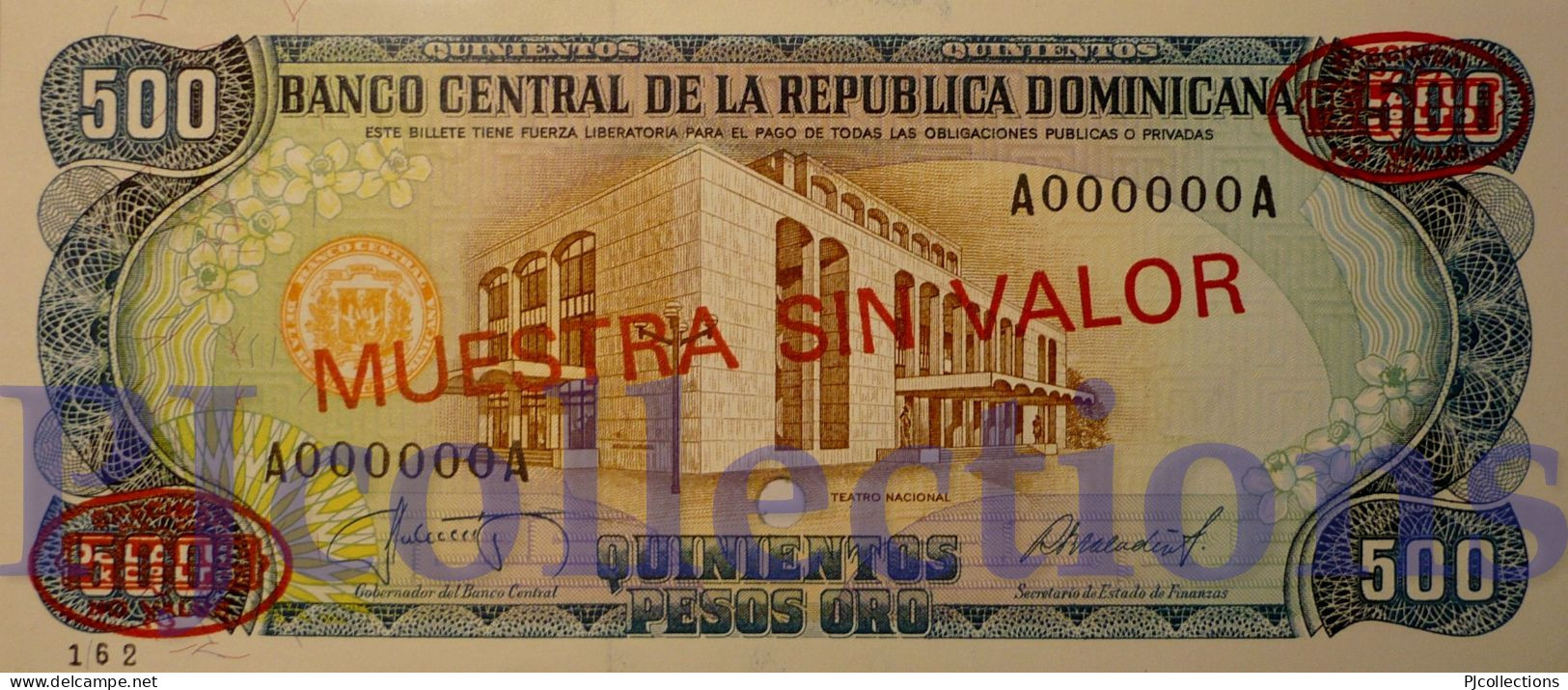 DOMINICAN REPUBLIC 500 PESOS ORO 1987 PICK 123S2 SPECIMEN UNC - Dominicana