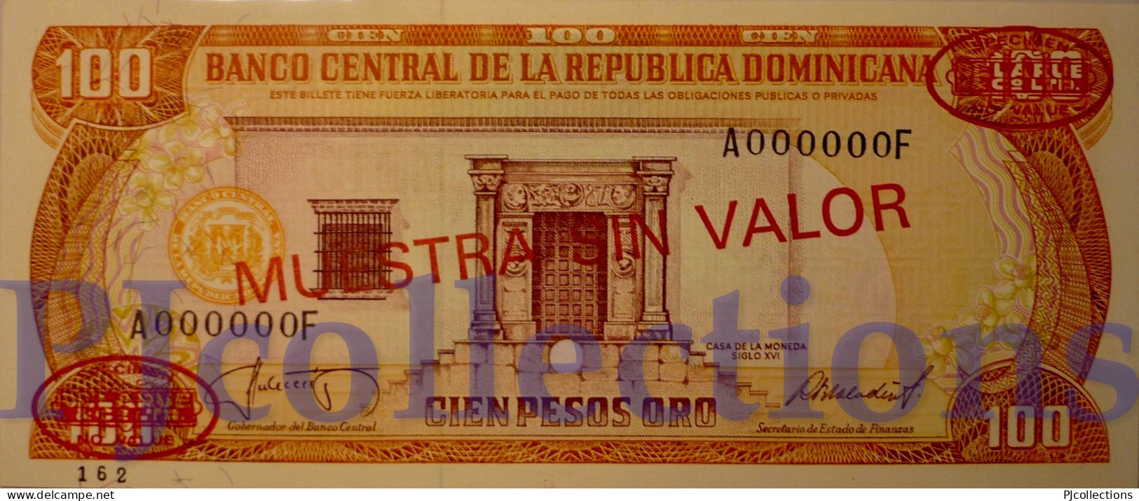 DOMINICAN REPUBLIC 100 PESOS ORO 1987 PICK 122S2 SPECIMEN UNC - Dominikanische Rep.