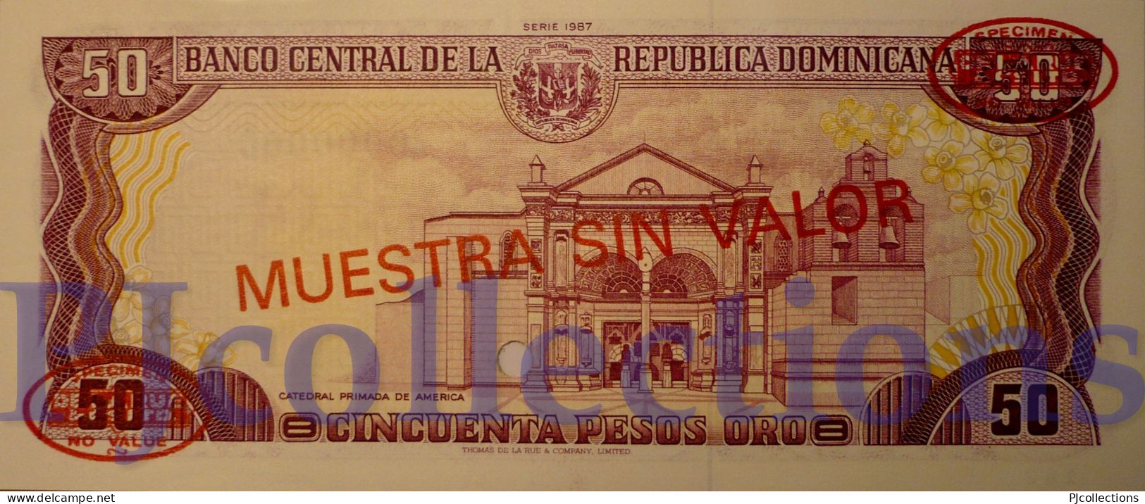 DOMINICAN REPUBLIC 50 PESOS ORO 1987 PICK 121S2 SPECIMEN UNC - Repubblica Dominicana