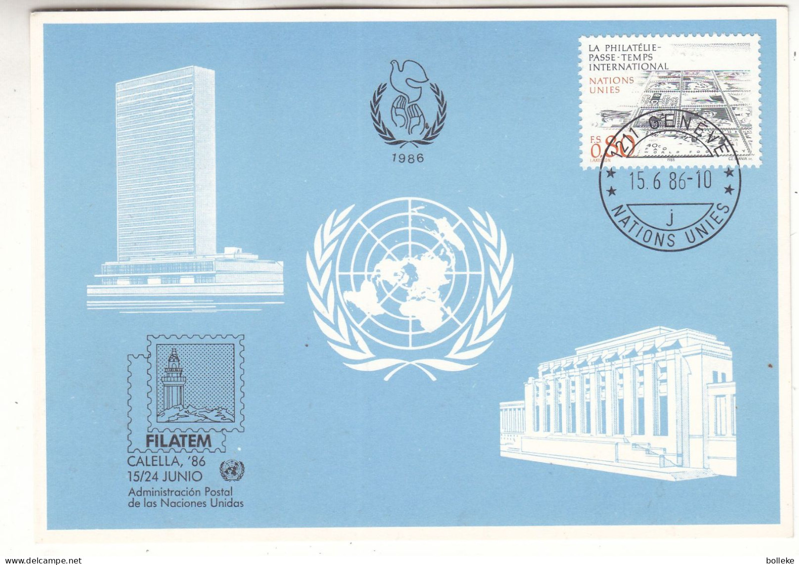 Nations Unies - Genève - Carte Bleue De 1986 - Oblit Genève - Expo Filatem - - Briefe U. Dokumente