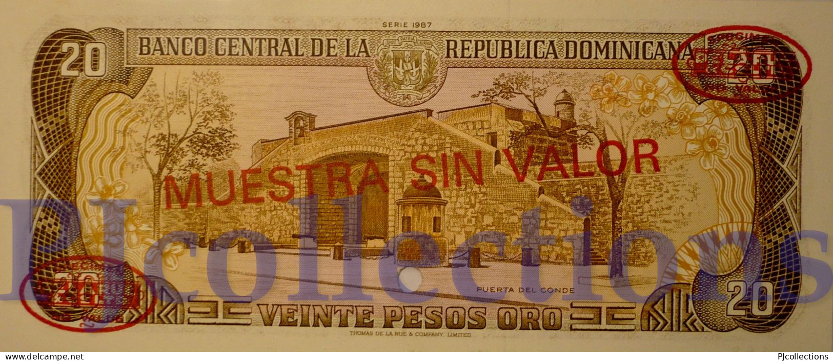 DOMINICAN REPUBLIC 20 PESOS ORO 1987 PICK 120S2 SPECIMEN UNC - Dominicaanse Republiek