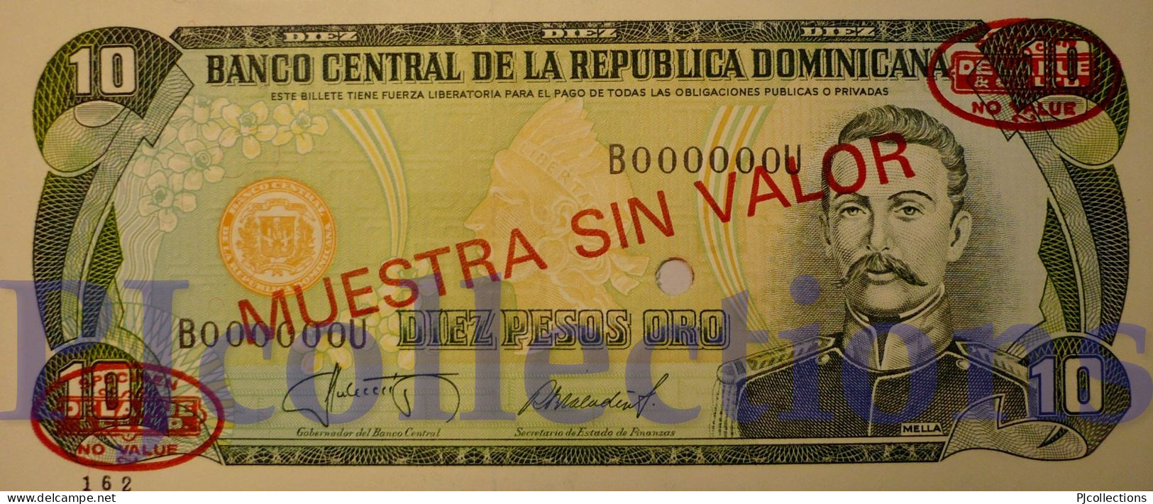 DOMINICAN REPUBLIC 10 PESOS ORO 1987 PICK 119S2 SPECIMEN UNC - Repubblica Dominicana