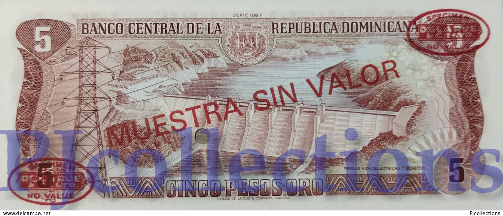 DOMINICAN REPUBLIC 5 PESOS ORO 1987 PICK 118S2 SPECIMEN UNC - Dominikanische Rep.