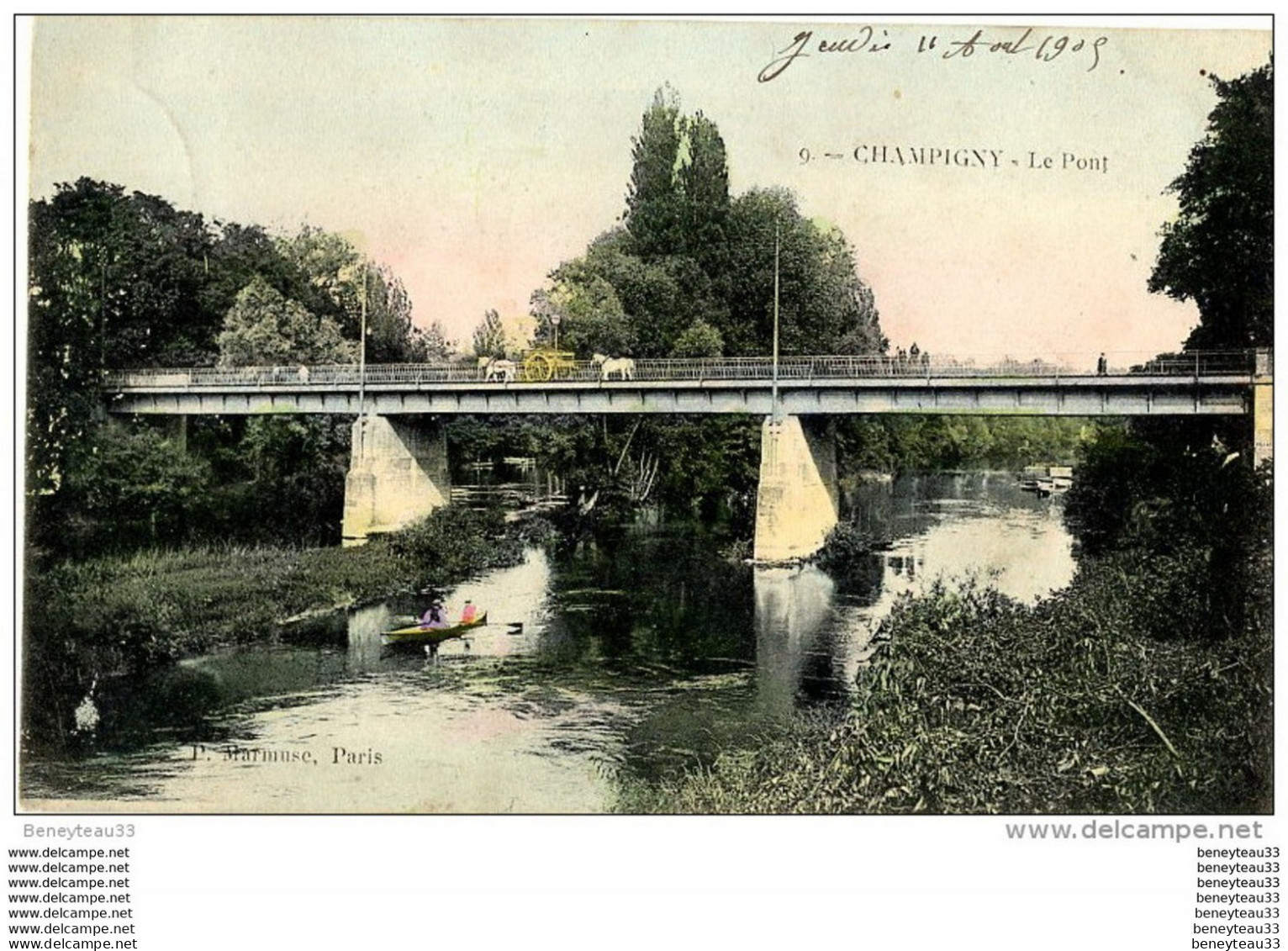 CPA (Réf : H 622) 9. CHAMPIGNY (MARNE 51) Le Pont (animée, Canotage, Charrette Et Chevaux) - Champigny
