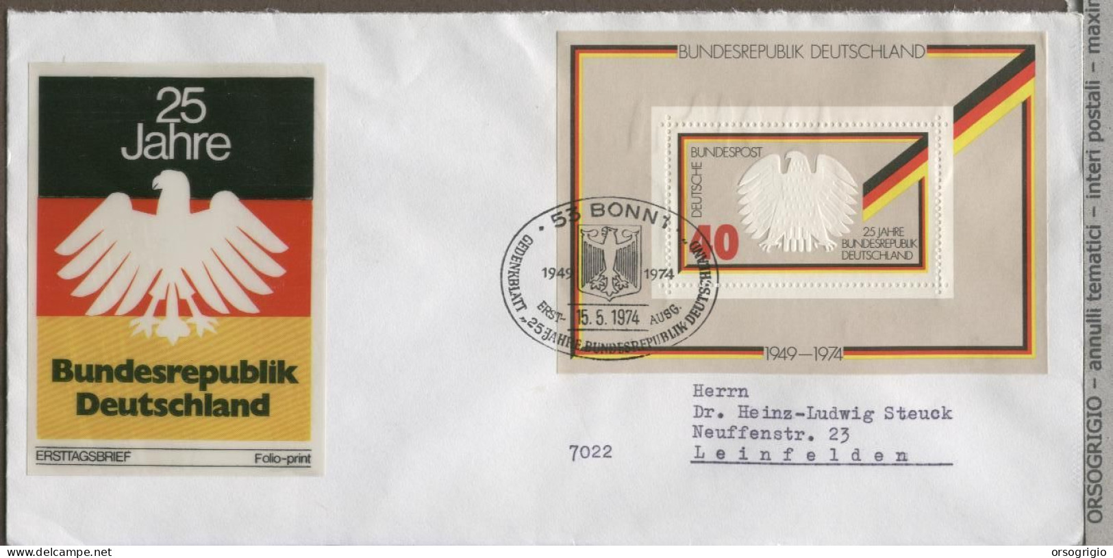 GERMANY - DEUTSCHE - FDC 1974  -  BUNDESREPUBLIK - 1974-1980