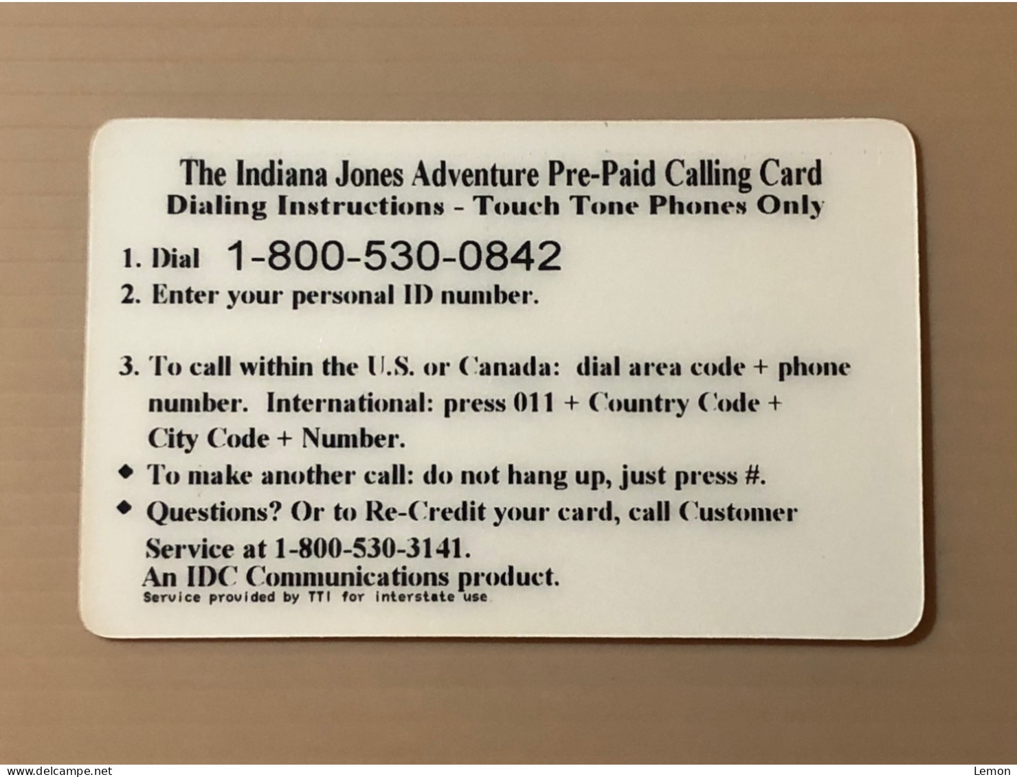 Mint USA UNITED STATES America Prepaid Telecard Phonecard, Indiana Jones To Disneyland SAMPLE CARD, Set Of 1 Mint Card - Collections