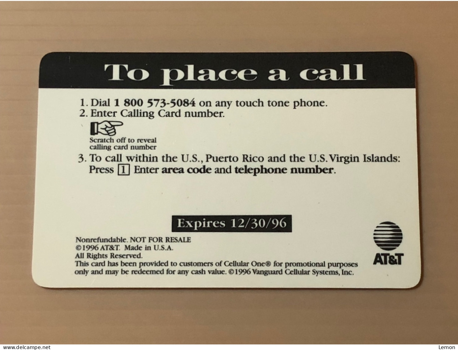 Mint USA UNITED STATES America Prepaid Telecard Phonecard, AT&T 90 CELLULAR ONE SAMPLE CARD, Set Of 1 Mint Card - Collezioni