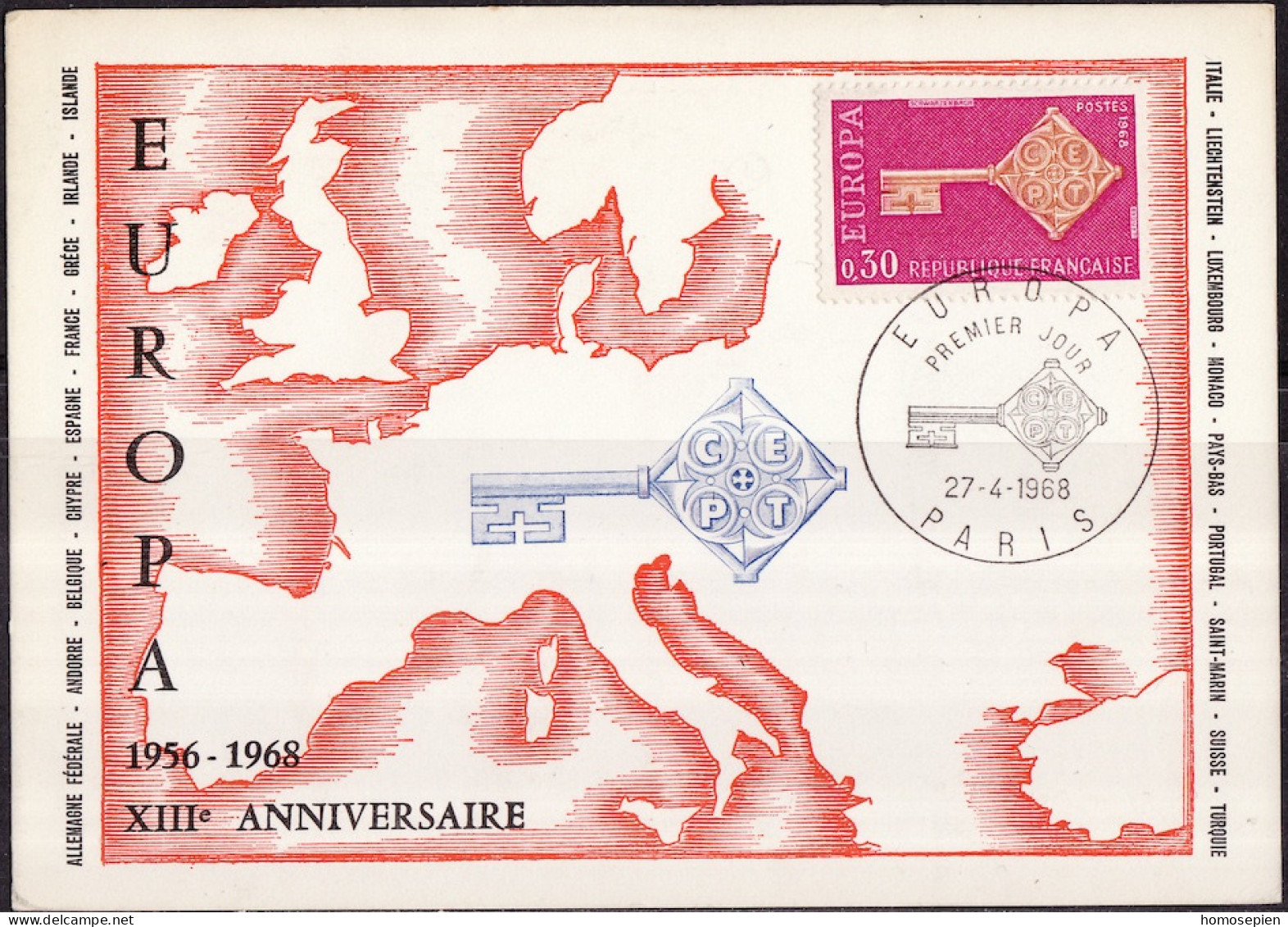 Europa CEPT 1968 France - Frankreich CM Y&T N°1556 - Michel N°MK1621 - 30c EUROPA - 1968
