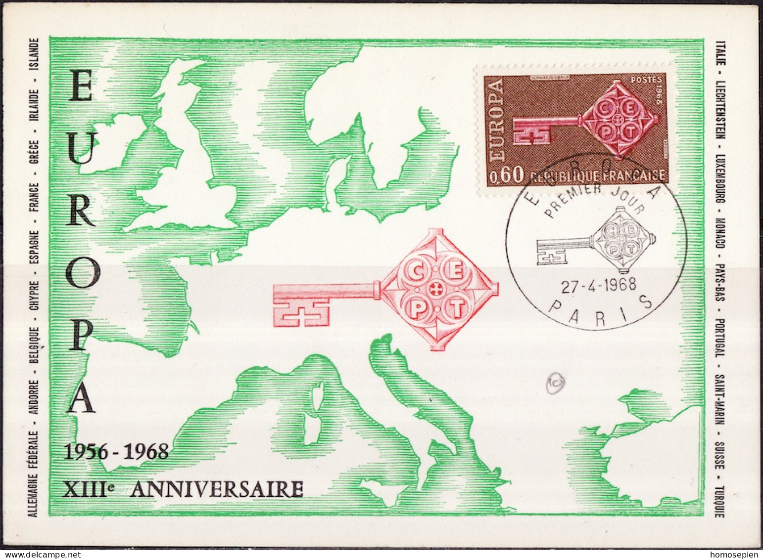Europa CEPT 1968 France - Frankreich CM Y&T N°1557 - Michel N°MK1622 - 60c EUROPA - 1968