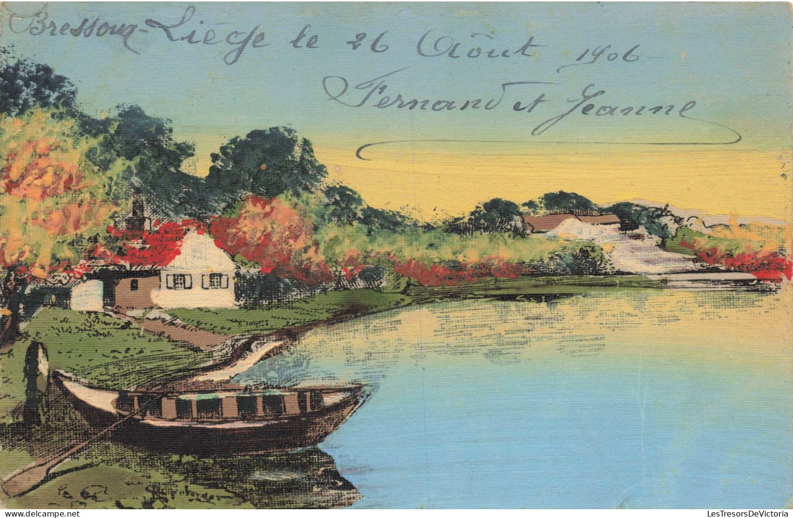 ARTS - Tableau D'une Maison Au Bord D'un Lac - Une Barque Amarré - Carte Postale - Peintures & Tableaux