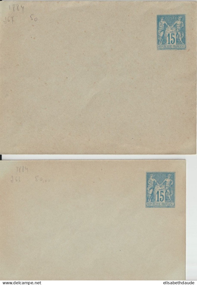 TYPE SAGE - 1884 - 2 ENVELOPPES ENTIER NEUVES J66 + J67 SANS DATE AU VERSO - Buste Postali E Su Commissione Privata TSC (ante 1995)