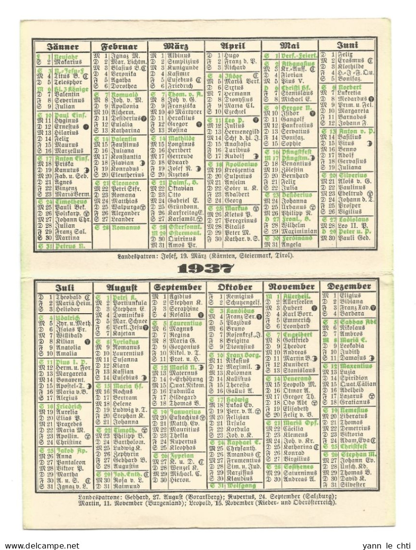 Kalender Von 1937 Mühlsteinfabrik Fries Burgholzer & Co Perg Osterreich   Hauptschule - Formato Piccolo : 1921-40