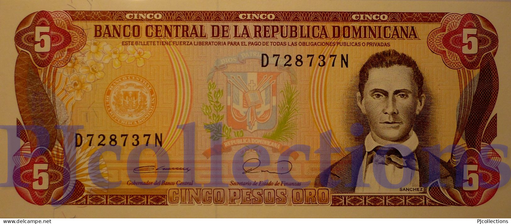 DOMINICAN REPUBLIC 5 PESOS ORO 1990 PICK 131 UNC - Repubblica Dominicana