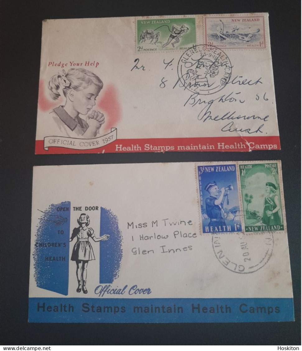 25 Sept 1957,20 Aug 1958 Pair Health Stamps Maintain Health Camps Official Covers. - Brieven En Documenten