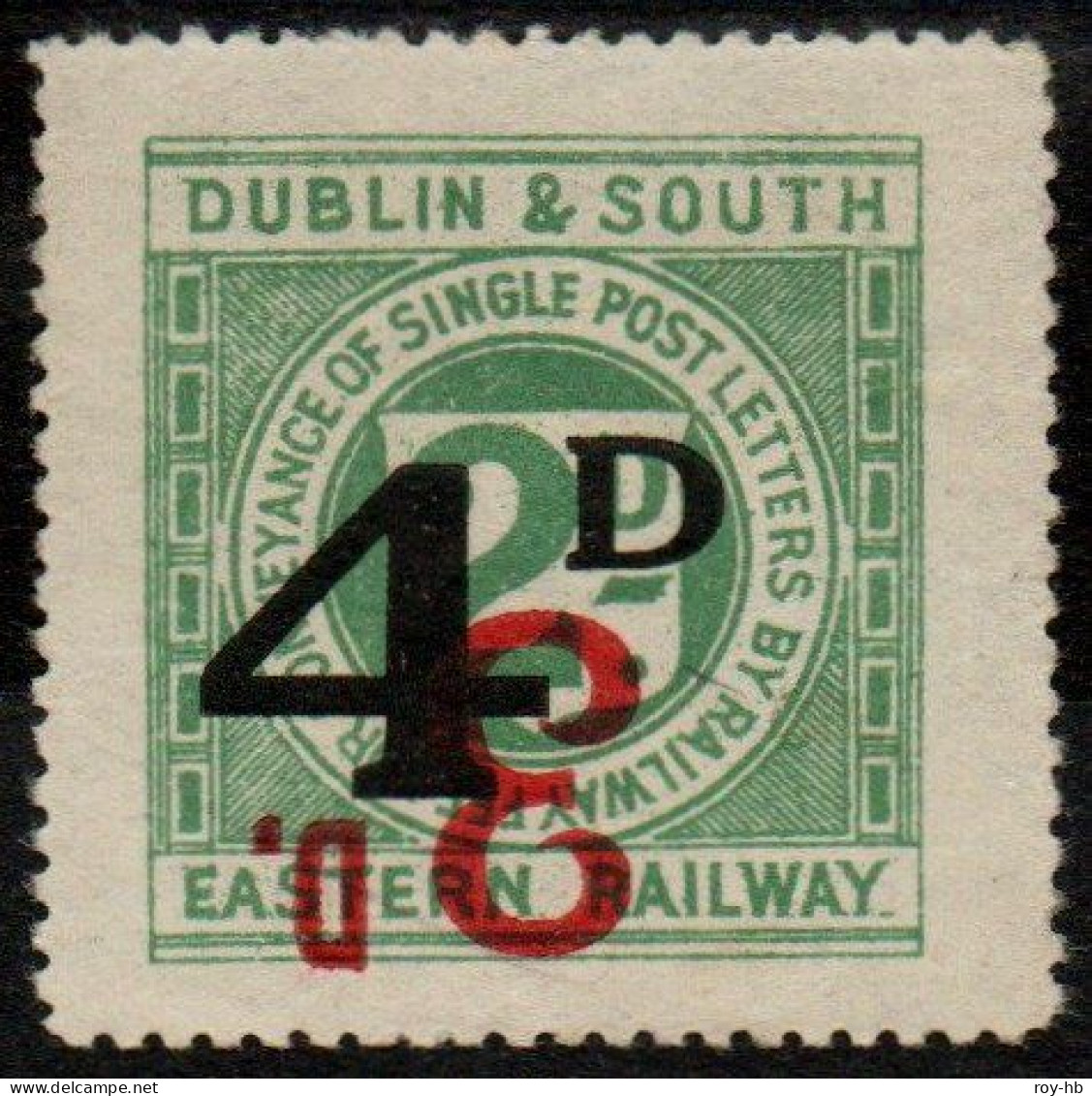 1920 Dublin & South Eastern 2d With 4d Black Overprint Over 3d Red Ovpt. INVERTED.  Read On ..... - Railway & Parcel Post