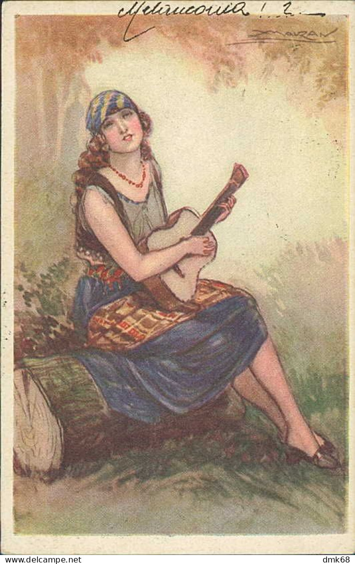 MAUZAN SIGNED 1920s POSTCARD - MAUZAN & GUITAR - EDIT DELL'ANNA & GASPERINI - MAILED 1924 (4611) - Mauzan, L.A.