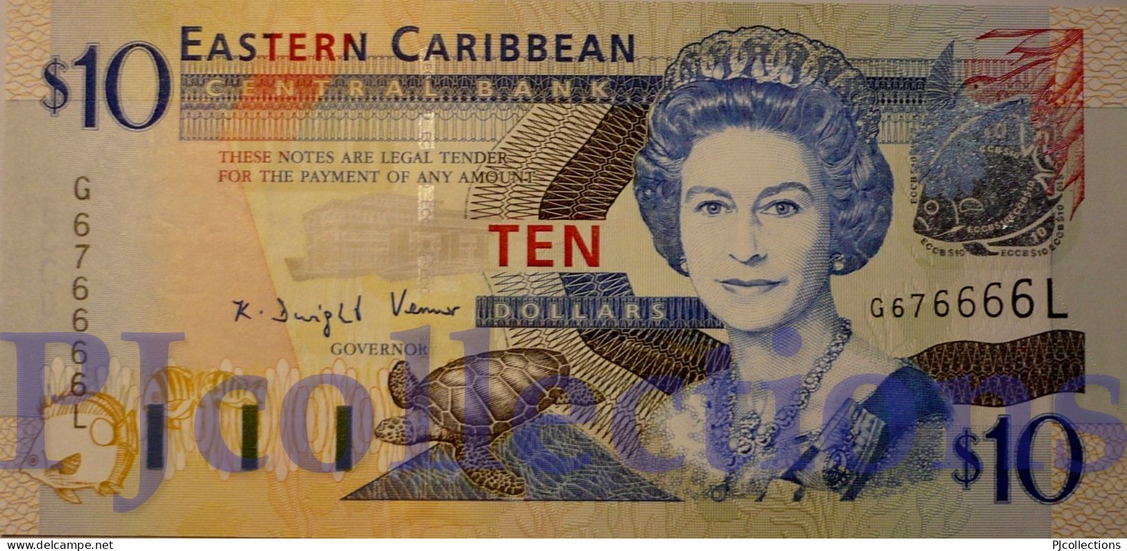 EAST CARIBBEAN 10 DOLLARS 2003 PICK 43L UNC GOOD SERIAL NUMBER "G676666L" - East Carribeans