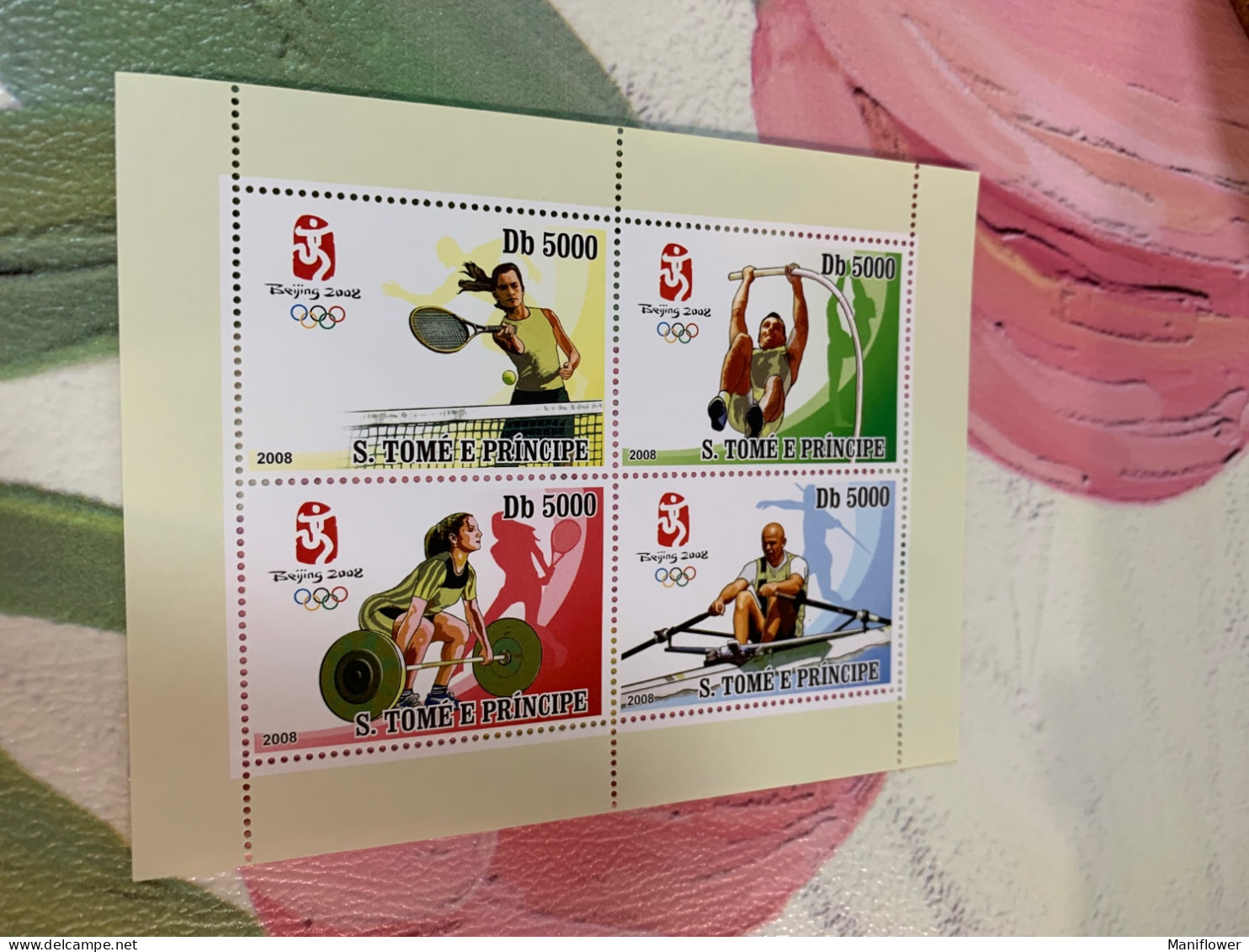 Olympic MNH  2008 Olympic Sport Weightlifting Row Tennis Throw S. Tome E Principe - Haltérophilie