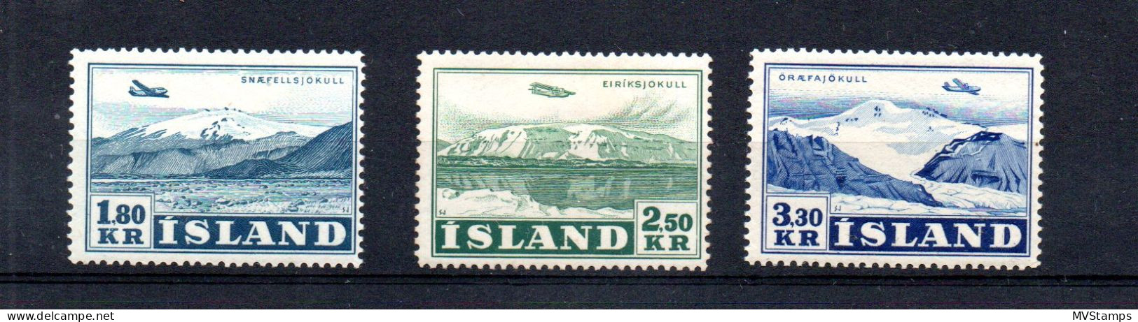 Iceland 1952 Set Airmail/Aviation Stamps (Michel278/80) MLH - Luftpost