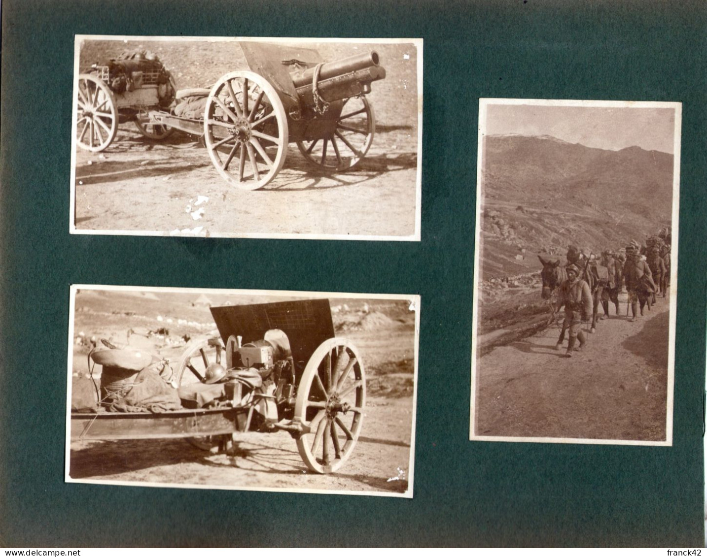 6 Petites Photos Collées Sur Carton Format A5. Soldats, Artillerie Et Tranchées - 1914-18