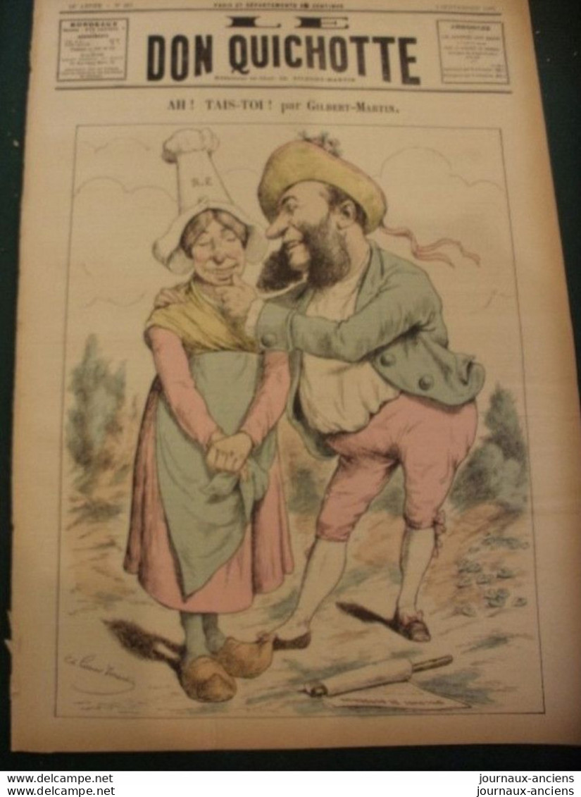 1885 Journal Satirique LE DON QUICHOTTE - AH ! TAIS TOI ! Par Gilbert MARTIN - JULES FERRY - ON A TIRE SUR EMILE ZOLA - Zeitungen - Vor 1800