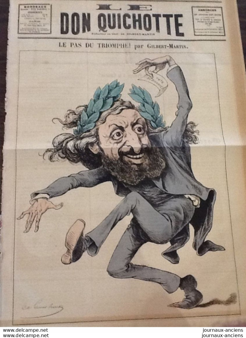 1884 Journal Satirique " LE DON QUICHOTTE " - Alfred NAQUET - LE PAS DU TRIOMPHE ! Par Gilbert MARTIN - VOTE DU DIVORCE - Zeitungen - Vor 1800