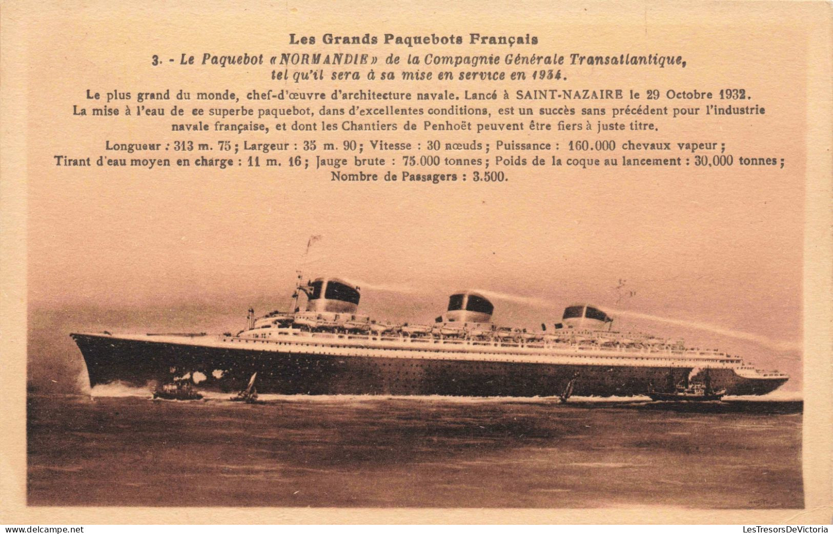 TRANSPORTS - Bateaux - Les Grands Paquebots Français - Le Paquebot "Normandie" - Carte Postale Ancienne - Steamers