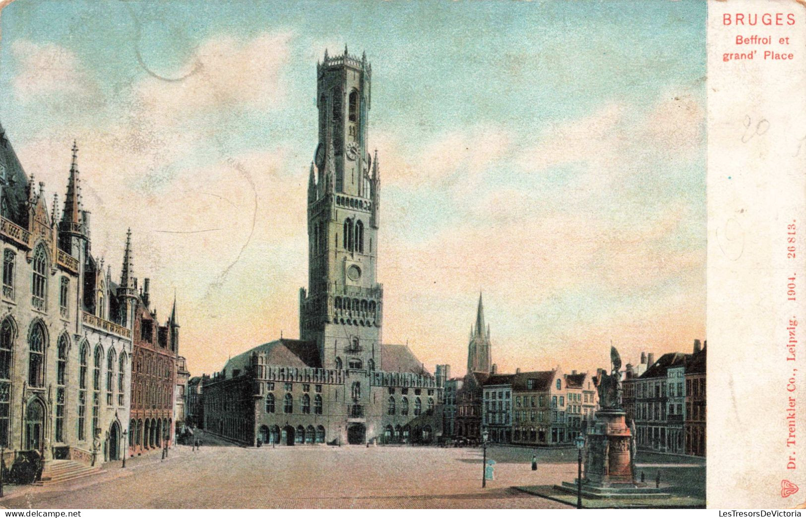 BELGIQUE - Bruges - Beffroi Et Grand'Place - Colorisé -  Carte Postale Ancienne - Brugge