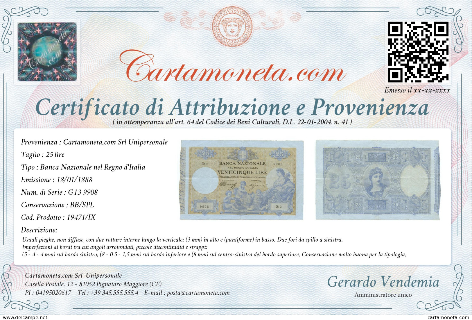 25 LIRE BANCA NAZIONALE NEL REGNO D'ITALIA NUOVO TIPO 18/01/1888 BB/SPL - Other & Unclassified